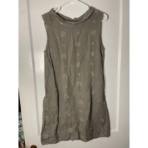 Lina Tomei Linen Dress Size L Taupe Circle Print Sleeveless Made in Italy